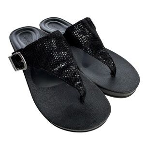 Aetrex Kate Orthotic Black Snake Thong Flip Flop Wedge Heel Sandal